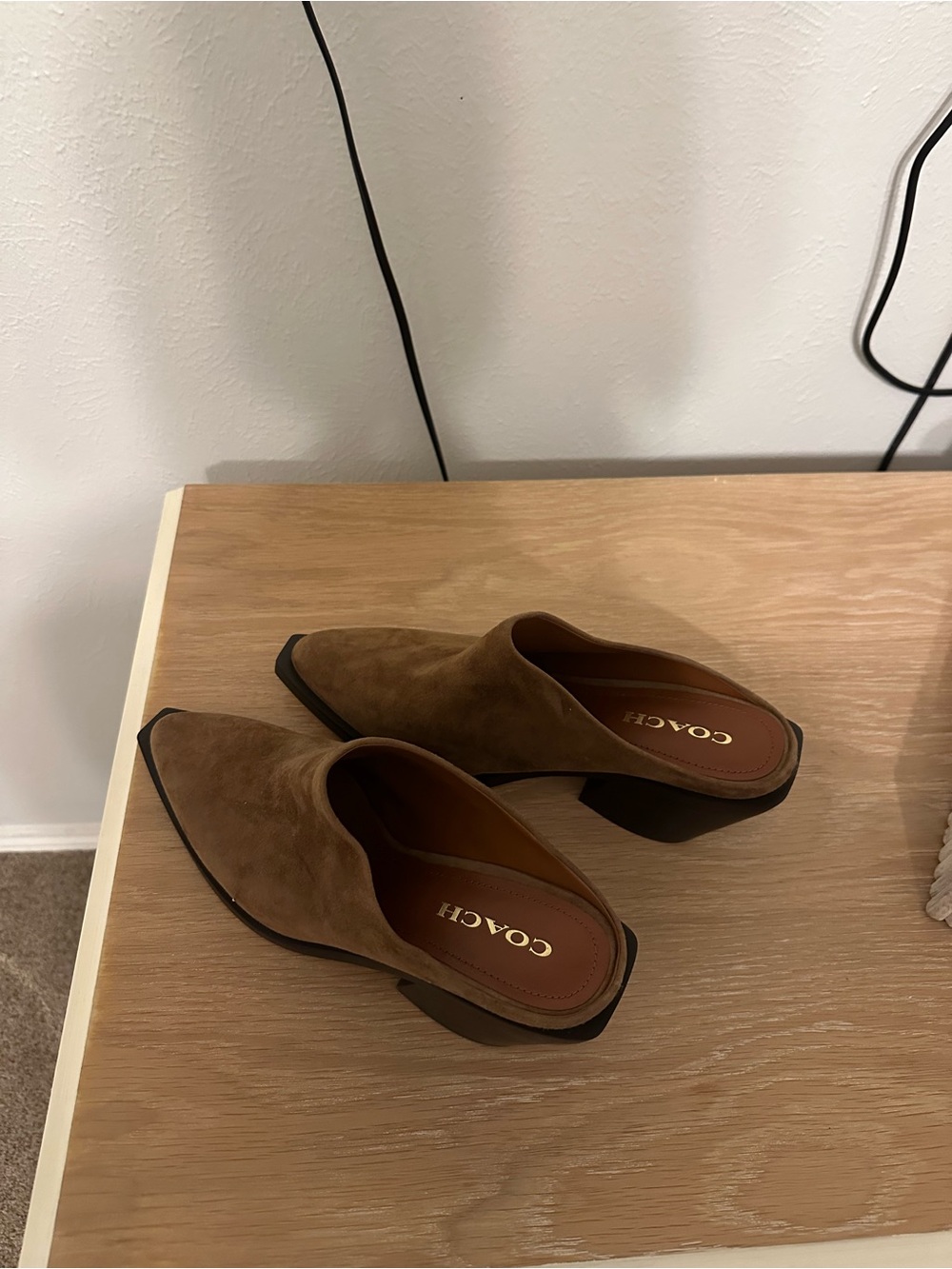 Coach Brown Suede Slip-On Mules with Low Block Heel